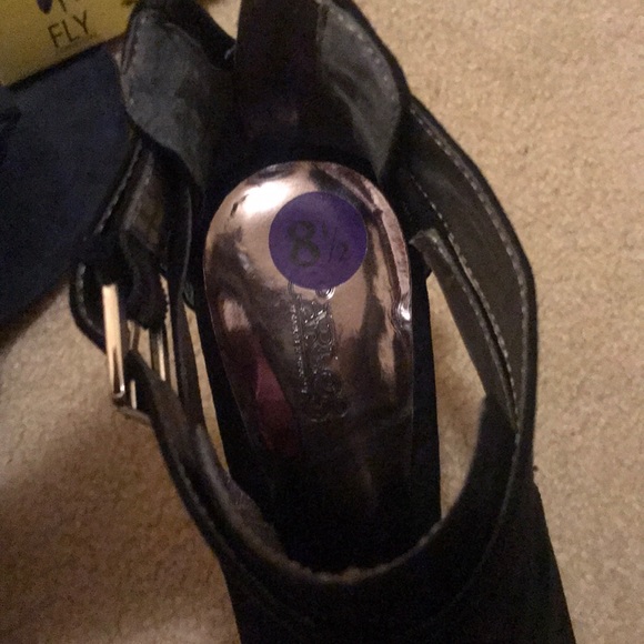 Black Open Toe Suade Wedge - Picture 4 of 6